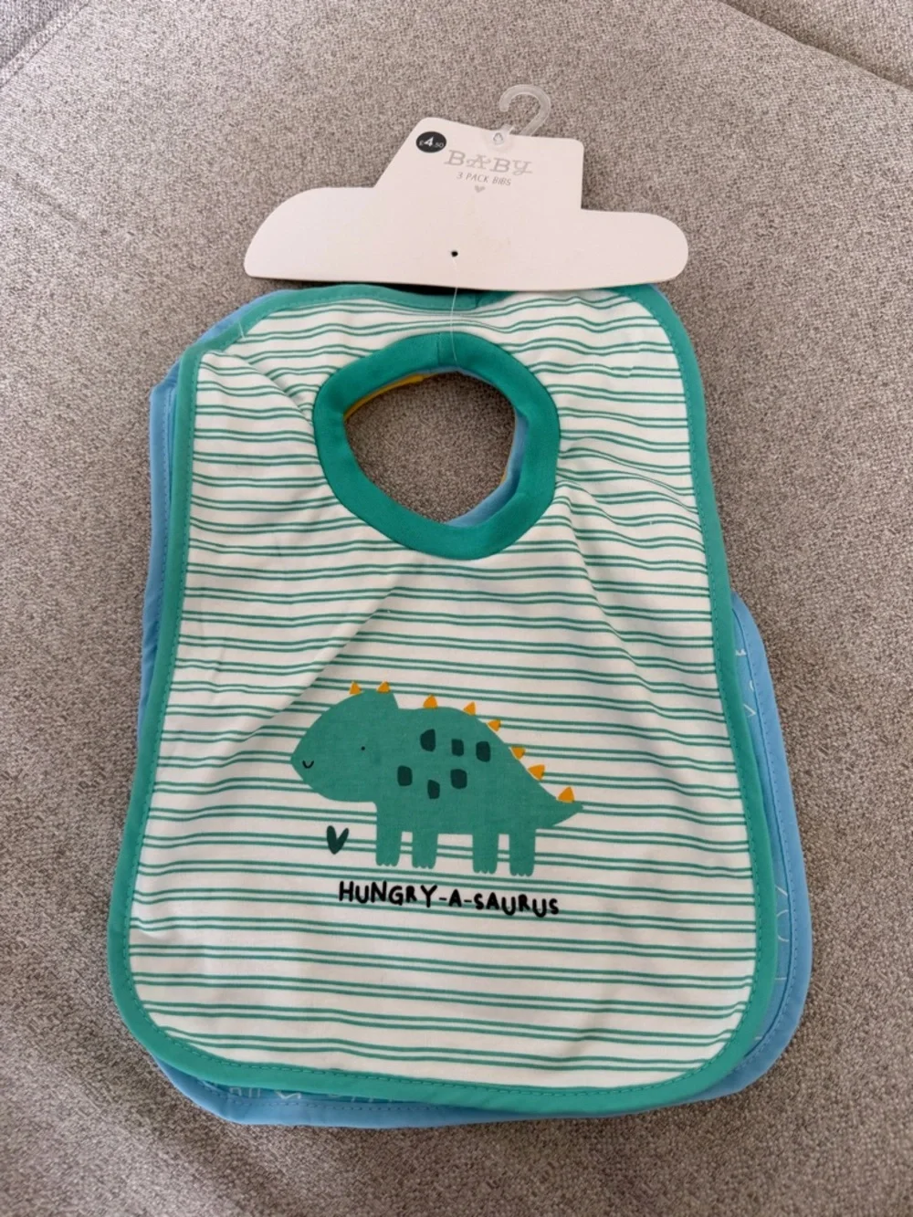 Hungry-A-Saurus Green Striped Baby Bib - 3 Pack